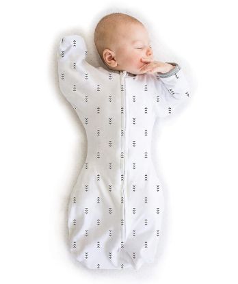 Picture of SwaddleDesigns Transitional Swaddle Sack, Arms Up Half-Length Sleeves & Mitten Cuffs, Swaddle for Newborn Transition to Baby Sleep Sack Wearable Blanket, Large, 6-9 Month, 21-24 lb, Tiny Arrows