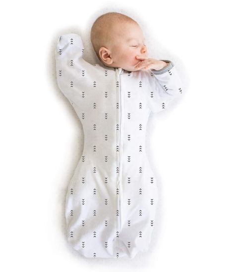 Picture of SwaddleDesigns Transitional Swaddle Sack, Arms Up Half-Length Sleeves & Mitten Cuffs, Swaddle for Newborn Transition to Baby Sleep Sack Wearable Blanket, Large, 6-9 Month, 21-24 lb, Tiny Arrows