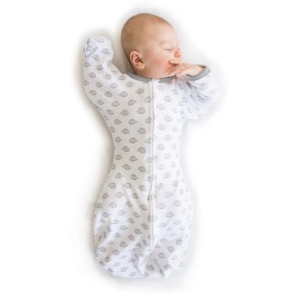 Picture of SwaddleDesigns Transitional Swaddle Sack, Arms Up Half-Length Sleeves & Mitten Cuffs, Swaddle for Newborn Transition to Baby Sleep Sack Wearable Blanket, Large, 6-9 Month, 21-24 lb, Tiny Hedgehogs