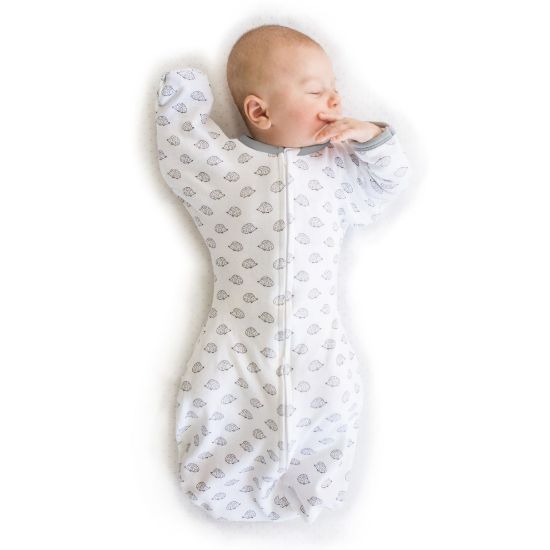 Picture of SwaddleDesigns Transitional Swaddle Sack, Arms Up Half-Length Sleeves & Mitten Cuffs, Swaddle for Newborn Transition to Baby Sleep Sack Wearable Blanket, Large, 6-9 Month, 21-24 lb, Tiny Hedgehogs