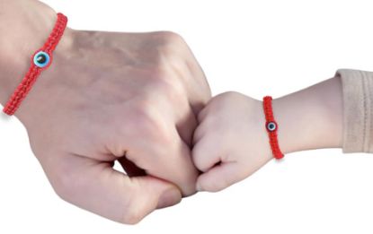 Picture of Bracelet for Baby - Evil Eye Amulet Adjustable Bracelet for Baby (Red bracelet blue eye baby (mam and Dad))