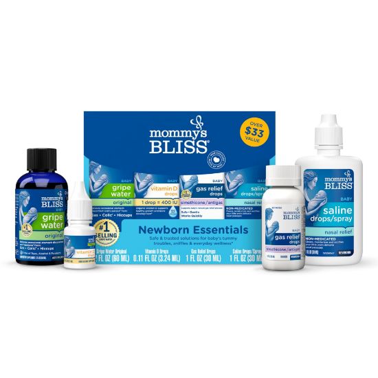 Picture of Mommy's Bliss Newborn Essentials Gift Set, Includes Gripe Water, Baby Vitamin D / Gas Drops and Gentle Saline Drops/Spray