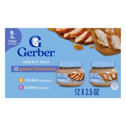 Picture of Gerber Stage 2 Baby Food, Chicken & Turkey Variety Pack Jars, Mealtime Poultry Puree, Baby Food Puree,12-Pack