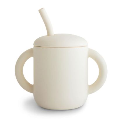 Picture of mushie 100% Silicone Training Cup & Straw for Toddlers | 6 Months+ (Ivory)