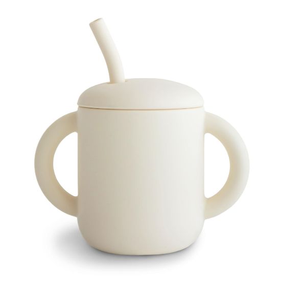 Picture of mushie 100% Silicone Training Cup & Straw for Toddlers | 6 Months+ (Ivory)