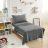 Picture of Amazon Basics 3 Piece Bed Sheet Set, 100% Cotton Jersey, Includes Super Soft, Flat and Fitted Sheets, Pillowcase, Toddler, Dark Gray, Solid