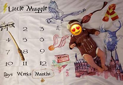 Picture of Angmart Baby First Year Milestone Blanket Painting Harry Potter Muggle Photography Backdrop Photo Prop Newborn Boys Girls Infant Baby Shower Gift for New Mom