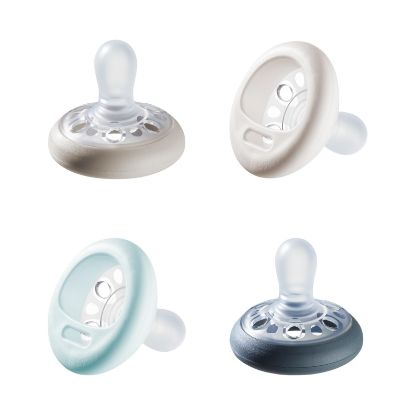 Picture of Tommee Tippee Breast-Like Pacifier, 0-6 Months, Symmetrical Design, Natural Breast-Like Baglet, BPA-Free Binkies, Pastel/Blue/Black, Pack of 4