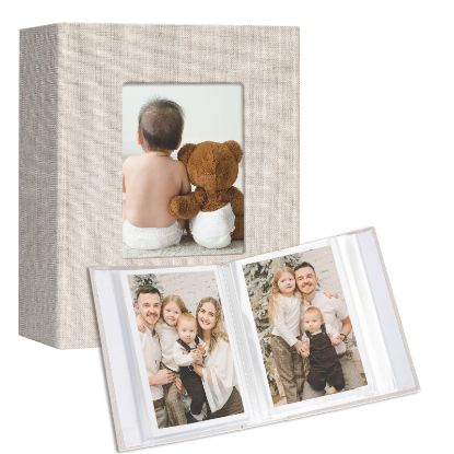 Picture of Vienrose Small Photo Album 4x6 holds 100 Photos 2 Pack, Mini Baby Photo Album Linen Cover for Gifts Wedding Family, Beige