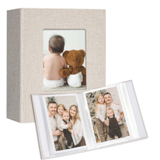 Picture of Vienrose Small Photo Album 4x6 holds 100 Photos 2 Pack, Mini Baby Photo Album Linen Cover for Gifts Wedding Family, Beige