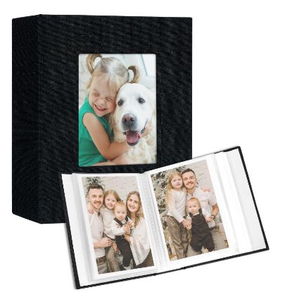 Picture of Vienrose Small Photo Album 4x6 holds 100 Photos 2 Pack, Mini Baby Photo Album Linen Cover for Gifts Wedding Family, Black