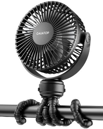 Picture of Gaiatop Mini Portable Stroller Fan, Battery Operated Small Clip on, Detachable 3 Speed Rechargeable, 360° Rotate Flexible Tripod Better Cooling for Car Seat Crib Treadmill Travel Black