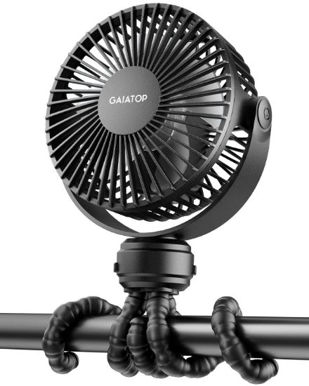 Picture of Gaiatop Mini Portable Stroller Fan, Battery Operated Small Clip on, Detachable 3 Speed Rechargeable, 360° Rotate Flexible Tripod Better Cooling for Car Seat Crib Treadmill Travel Black