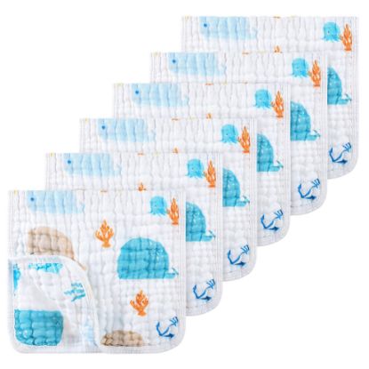 Picture of Looxii Muslin Burp Cloths 100% Cotton Muslin Cloths Large 20''x10'' Extra Soft and Absorbent 6 Pack Baby Burping Cloth (Whale)
