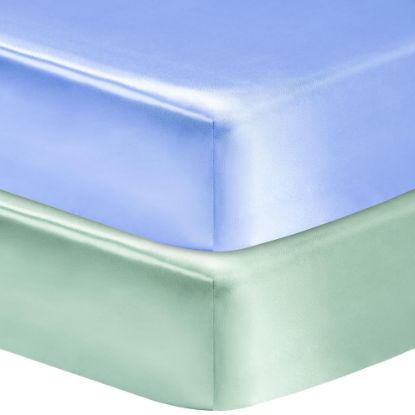 Picture of GUNTAIL 2 Pack Satin Soft Crib Sheet for Baby with Sensitive Hair Silky Baby Mattress Sheet Blue and Green Unisex 52’’x28’’x8’’ Fitted Sheets