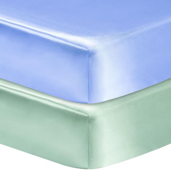 Picture of GUNTAIL 2 Pack Satin Soft Crib Sheet for Baby with Sensitive Hair Silky Baby Mattress Sheet Blue and Green Unisex 52’’x28’’x8’’ Fitted Sheets