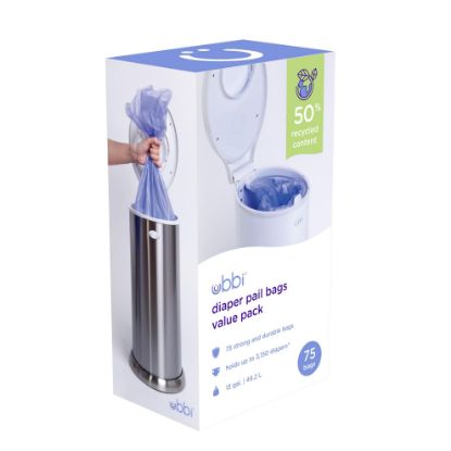 Picture of Ubbi Diaper Pail Plastic Bags, Disposable Baby Waste Bags, 3 Pack, 75 Count, 13-Gallon Bags
