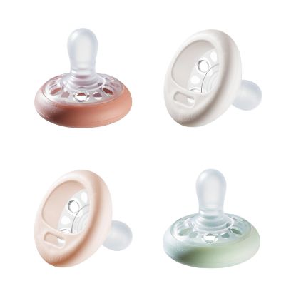 Picture of Tommee Tippee Breast-Like Pacifier, 0-6 Months, Symmetrical Design, Natural Breast-Like Baglet, BPA-Free Binkies, Rose/Green/Cream, Pack of 4