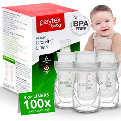 Picture of Playtex Baby Nurser Pre-Sterilized Disposable Drop-Ins Bottle Liners, Anti-Colic, Gas Reduction, Closer to Breastfeeding, 4 Oz, 100 Count