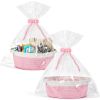 Picture of 2 Pack Small Woven Basket with Gift Bags and Ribbons, Empty Decorative Gift Chest Box, Cute Baby Gift Basket for Nursery, Cotton Rope Room Shelf Storage Basket with Handles, All 12"x 8"x 5", Pink