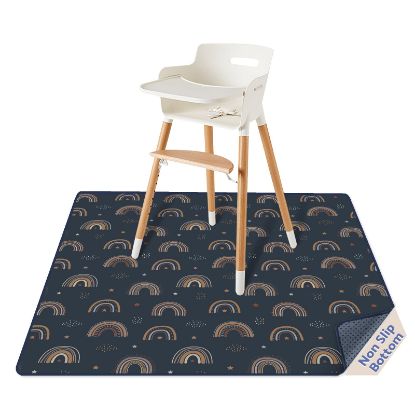 Picture of Blissful Diary Baby Splat Mat for Under High Chair, 50.4 x 50.4 Inch Wipeable Splash Mat, Waterproof and Washable, Anti-Slip Floor Protector, Retro Rainbow