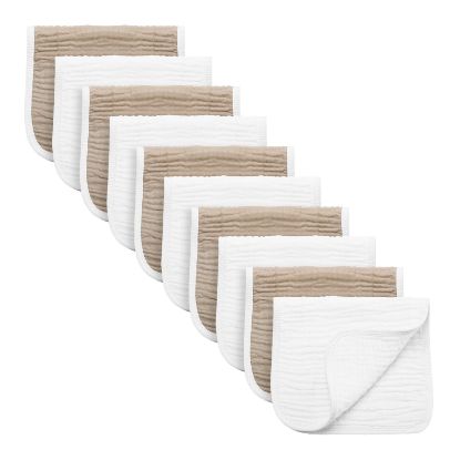 Picture of Synrroe Burp Cloths Large, Muslin Burp Cloths for Baby Girls and Boys, Pack of 10 Extra Absorbent and Soft Muslin, 6 Layers 20 by 10 Inches 100% Cotton (White and Brown 10 Pack)
