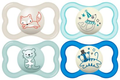 Picture of MAM Air Night & Day Baby Pacifier, for Sensitive Skin, Glows in The Dark, 6-16 Months, Baby Boy, 4 Count