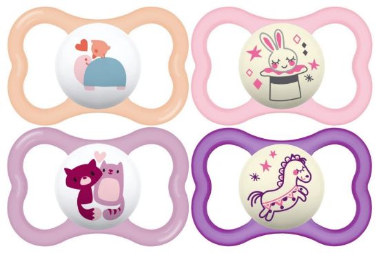Picture of MAM Air Day & Night Baby Pacifier, for Sensitive Skin, Glows in The Dark, 16+ Months, Girl, 4 Count