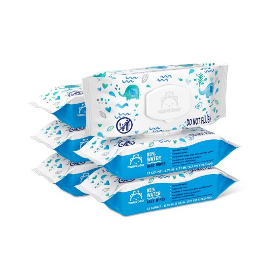 Picture of Amazon Brand - Mama Bear 99% Water Based Baby Wipes, Hypoallergenic for Sensitive Skin, Fragrance Free, 432 Count (6 Packs of 72)