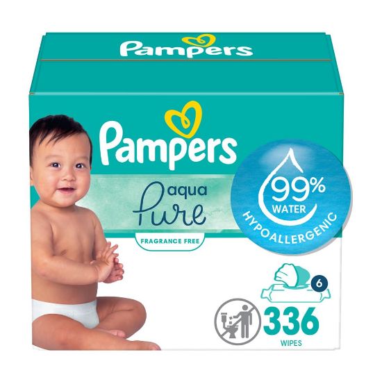 Picture of Pampers Baby Wipes Aqua Pure, 99% water-based wipes, Hypoallergenic and Unscented Infant Wipe, 336 Total (6 Flip-Top Packs)