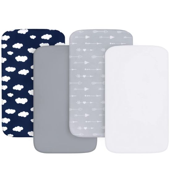 Picture of Baby Bassinet Sheets 4 Pack Compatible with 33" x 20" Mika Micky, Baby Delight, Dream On Me, AMKE and Other Rectangle Bassinet Mattress, Ultra Soft & Skin Friendly, Washer & Dryer