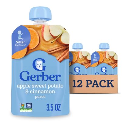 Picture of Gerber Stage 2 Baby Food, Apple Sweet Potato Cinnamon Puree Pouch, 2 Servings of Fruit & Veggie, No Added Sweetener, No Artificial Colors or Flavors, 12-Pack