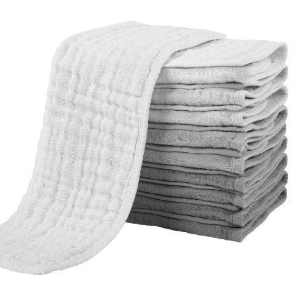 Picture of Yoofoss Muslin Burp Cloths for Baby 10 Pack 100% Cotton Baby Washcloths for Boys Girls Large 20''X10'' Super Soft and Absorbent Gradient Grey