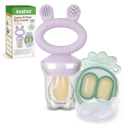 Picture of Haakaa Baby Fruit Food Feeder & Mini Freezer Nibble Tray Combo, Breastmilk Popsicle Molds for Baby Cooling Relief, BPA Free Silicone Feeder for Safe Infant Self Feeding, 4 Month+ (Lavender)