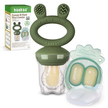 Picture of Haakaa Baby Fruit Food Feeder & Mini Freezer Nibble Tray Combo, Breastmilk Popsicle Molds for Baby Cooling Relief, BPA Free Silicone Feeder for Safe Infant Self Feeding, 4 Month+(Olive Green)