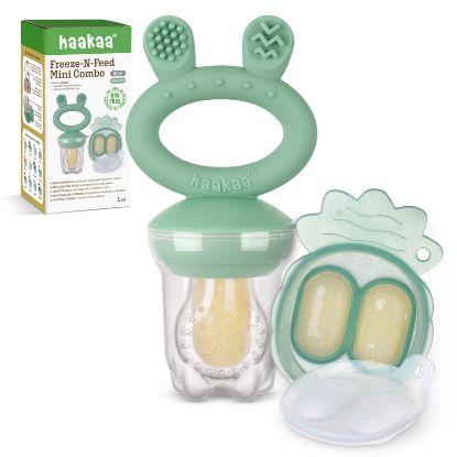 Picture of Haakaa Baby Fruit Food Feeder & Mini Freezer Nibble Tray Combo, Breastmilk Popsicle Molds for Cooling Relief, BPA Free Silicone Feeder for Safe Infant Self Feeding, 4 Month+ (Pea Green)