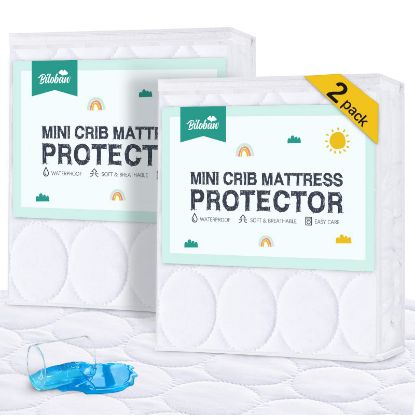 Picture of Mini Crib Mattress Protector Sheets Waterproof 2 Pack, Quilted Pack and Play Mattress Pad Cover Fits for Mini Crib/Playen/Pack and Play Mattress, White, 38"x24"