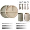 Picture of PandaEar Silicone Baby Feeding Set| 2 Pack Silicone Divided Suction Plate and 2 Pack Tiny Cup with 2 Spoons 2 Forks| Baby Led Weaning Supplies Self Feeding Eating Utensils (Silverware Set)