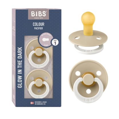 Picture of BIBS Pacifiers Colour Collection | Natural Rubber Baby Pacifier | Round Nipple | Set of 2 BPA-Free Soothers | Made in Denmark | 0+ Months (Pack of 2) | Vanilla Night
