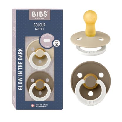 Picture of BIBS Pacifiers Colour Collection | Natural Rubber Baby Pacifier | Set of 2 BPA-Free Soothers | Made in Denmark | 6+ Months (Pack of 2) | Vanilla Night/Dark Oak Night