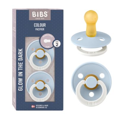 Picture of BIBS Pacifiers Colour Collection | Natural Rubber Baby Pacifier | Set of 2 BPA-Free Soothers | Made in Denmark | 6+ Months (Pack of 2) | Baby Blue Night