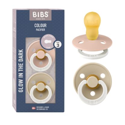 Picture of BIBS Pacifiers Colour Collection | Natural Rubber Baby Pacifier | Set of 2 BPA-Free Soothers | Made in Denmark | 18+ Months (Pack of 2) | Blush Night/Vanilla Night