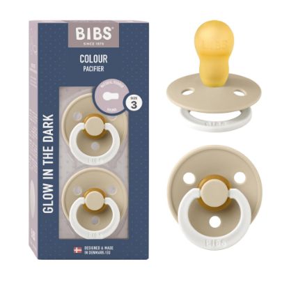 Picture of BIBS Pacifiers Colour Collection | Natural Rubber Baby Pacifier | Round Nipple | Set of 2 BPA-Free Soothers | Made in Denmark | 18+ Months (Pack of 2) | Vanilla Night