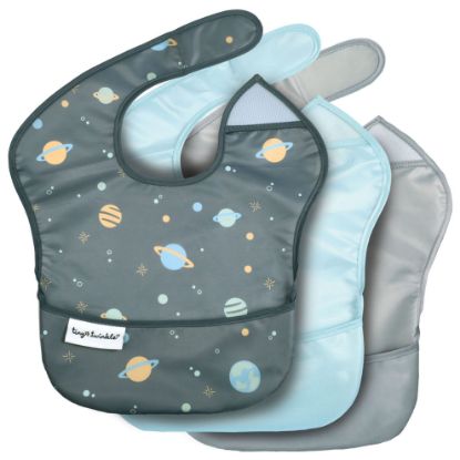 Picture of Tiny Twinkle Mess-Proof Baby Bib - Waterproof Bib for Baby Boy or Girl - Machine Washable - Adjustable Closure - PVC, BPA, & Phthalate Free - Great for Travel - Baby Food Bibs (3 Pack, Space)
