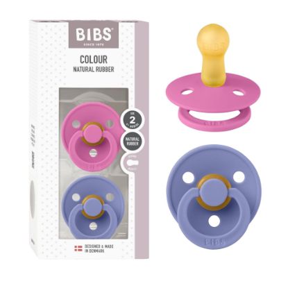 Picture of BIBS Pacifiers Colour Collection | Natural Rubber Baby Pacifier | Set of 2 BPA-Free Soothers | Made in Denmark | 6+ Months (Pack of 2) | Bubblegum/Peri