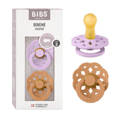Picture of Bibs Pacifiers - Boheme Collection | BPA-Free Round Nipple | Nautral Rubber Latex | Made in Denmark | Set of 2 Violet Sky/Pumpkin Color Premium Soothers | Size 6-18 Months