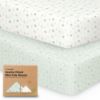 Picture of 2-Pack Mini Crib Sheets Fitted - Pack N Play Sheets for Pack and Play Mattress, Organic Cotton, Soft & Breathable Jersey Playard Bedding, Neutral Mini Toddler Bed Cover for Boys, Girls (Tropic Oasis)