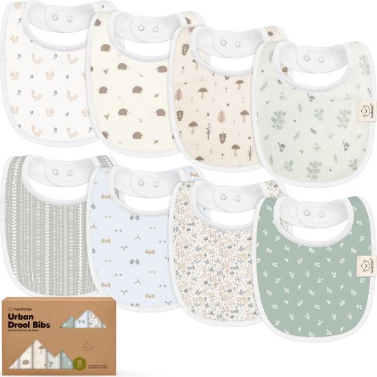 Picture of 8-Pack Organic Baby Bibs for Boys, Girls - Soft Cotton Drooling and Teething Bibs for Baby Girl & Boy, Extra Absorbent, Easy To Clean & Put On for Toddler, Newborn, Infant 0-24 Months (Prairie)