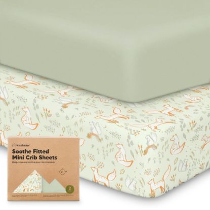Picture of 2-Pack Mini Crib Sheets Fitted - Pack N Play Sheets for Pack and Play Mattress, Organic Cotton, Soft & Breathable Jersey Playard Bedding, Neutral Mini Toddler Bed Cover for Boys, Girls (Foxtrot)