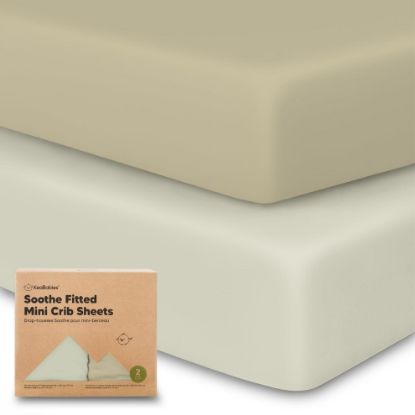 Picture of 2-Pack Mini Crib Sheets Fitted - Pack N Play Sheets for Pack and Play Mattress, Organic Cotton, Soft & Breathable Jersey Playard Bedding, Neutral Mini Toddler Bed Cover for Boys, Girls (Lichen)